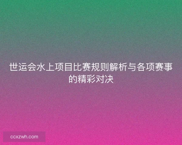 世运会水上项目比赛规则解析与各项赛事的精彩对决