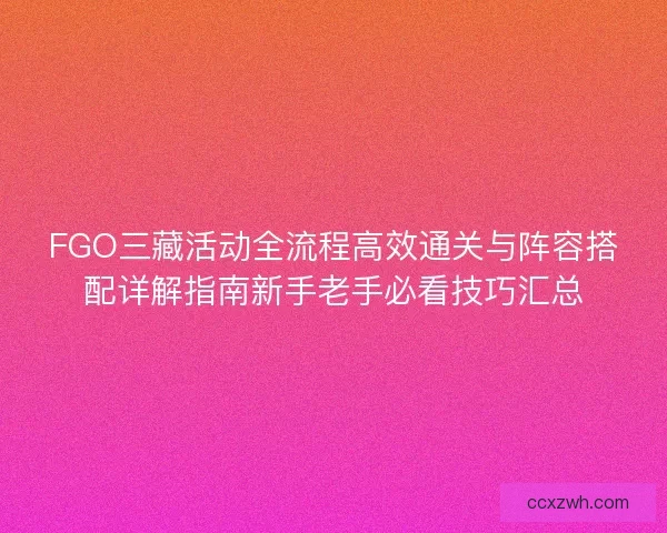 FGO三藏活动全流程高效通关与阵容搭配详解指南新手老手必看技巧汇总